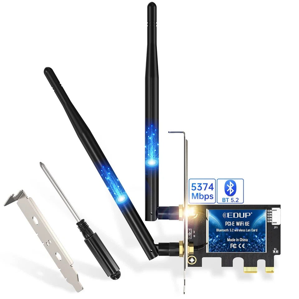 PCIe WiFi 6E Card Bluetooth 5.2 AX 5400 Mbps AX210 Tri-Band 6Ghz/5.8GHz/2.4GH... - Image 1 of 4