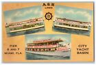 C1940's Agh Lines City Yacht Basin Dixie Boat Seminole Queen Miami Fl  Postcard