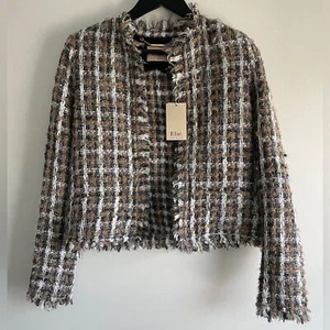 Elie. By Elie Tahari Light Tweed Weave Wool Blend Boucle Open-Front Jacket - Picture 1 of 6