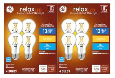 GE Relax 8-Pack A19 60 Watt Equivalent Crystal Clear Soft White Dimmable LED ... - Image 1 of 4