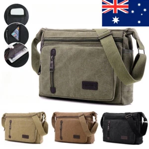 Men Canvas Bag Travel Hiking Cross Body Shoulder Bag Messenger Retro AU - Foto 1 di 18