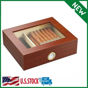 Cedar Wood Cigar Humidor Case Storage Box Hygrometer and Humidifier 20-25 Cigars - Picture 1 of 8
