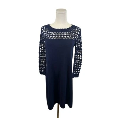 Vestido Lilly Pulitzer Lana Merino Manga Crochet Tejido Azul Marino Talla Mediana Foto 1 de 4