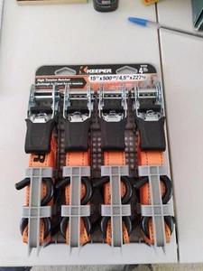 Keeper (4) Nuevas correas de trinquete de 1" x 15' 500 libras gancho J - Imagen 1 de 4