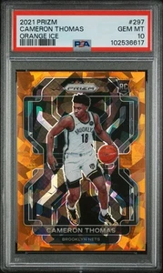 2021 Prizm Cam Thomas Orange Ice Rookie RC PSA 10 gemme ottime condizioni #297 Brooklyn Low Pop - Foto 1 di 3