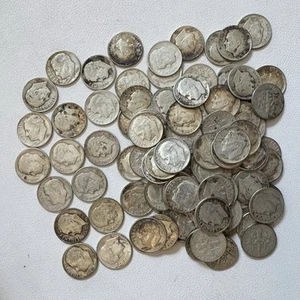 Lot of 100 silver Roosevelt Dimes 90% Silver ALL DATES AND MINTS 1946-1964 - Picture 1 of 6