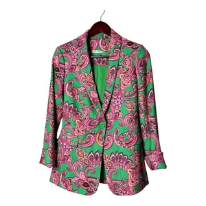 Alice + Olivia Macey cuffed Spring Paisley Shawl Collar fitted Blazer size 2 - Picture 1 of 10