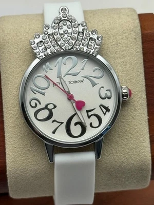 Betsey Johnson Crystal Crown Tiara Silver 30mm Quartz Watch New Battery New Band - Image 1 of 4