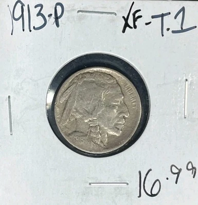 1913-P TIPO 1 NÍQUEL BÚFALO - XF ~BONITA MONEDA~ Foto 1 de 2