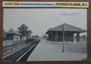 verschickt 1930 Lackawanna Bahnhof, MORRIS PLAINS, N.J. POSTKARTE LITHO S/W - Bild 1 von 2
