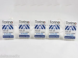 Limas dentales K endodoncia acero inoxidable # 25-21 mm 5 paquetes TORINO - Imagen 1 de 1