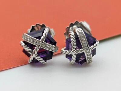 Pendientes DAVID YURMAN de plata esterlina amatista y diamantes envolventes con cable vintage Foto 1 de 4