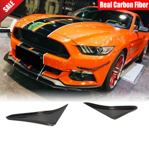For Ford Mustang 2015-17 Real Carbon Fiber Front Bumper Canards Fins Lip Spoiler - Bild 1 von 12