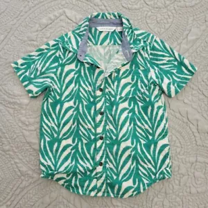 Janie and Jack Boys Button Front Shirt 4 Green White Cotton Collared Casual - Picture 1 of 6
