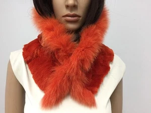 ORANGE GENUINE SHEARED BEAVER FOX FUR COLLAR SCARF n7 - Picture 1 of 5