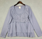 Knox Rose blouse womens XXL blue crochet flowers gray violet stretch tiered