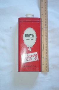 Vintage Mavis Vivaudou 10 oz Red Talcum Powder Shaker Tin With Partial Contents - Picture 1 of 8