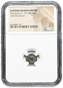 ROMAN EMPIRE. Theodosius II. AD 402-450. Æ Nummus, Victory facing, NGC Certified - Picture 1 of 2