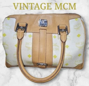 MCM Boston Handbag Leather Small Heritage Satchel Visetos Bag Purse - Picture 1 of 10