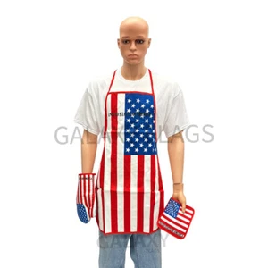 USA Flagge Küche & Grill 3-teiliges Set mit Schürze Ofenhandschuh Topflappen AMERIKA 4. JULI BBQ - Bild 1 von 7