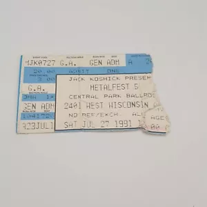 Metalfest 5 Konzert Ticket Stub 1991 27. Juli Milwaukee WI Central Park Ballsaal - Bild 1 von 5