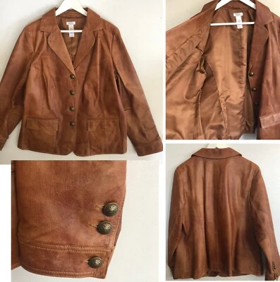 Chaqueta Blazer Mujer De Colección Cuero 2x Marrón Bolsillos Envejecidos Forrados Años 80 90 Foto 1 de 4