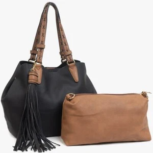 Aliza Umhängetasche groß Quaste 2 in 1 schwarz mit brauner abnehmbarer Tasche - Bild 1 von 4