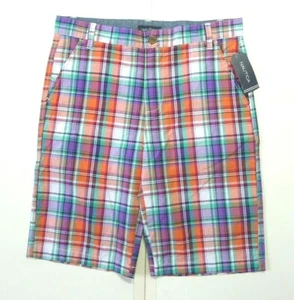 NWT Nautica Coral Orange Plaid Chino Shorts Boy’s Size 16 - Picture 1 of 3