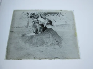 ONE (1) EARLY 1900s GLASS NEGATIVE: MAINE,  "GIRL, BOY, WITH DOG ON BOULDER" - Picture 1 of 1