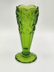 LE Smith Moon and Stars Green Glass Trumpet Vase 6.5" Tall - Picture 1 of 10