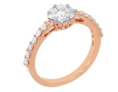 Womens Flower Cluster Engagement type 3/4CT Real Diamond Ring 10k Rose/White ... - Image 1 of 4