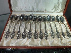 12 Moccalöffel 220er Hartversilberung Franz Holm Stockholm im Etui/Kasten - Bild 1 von 14