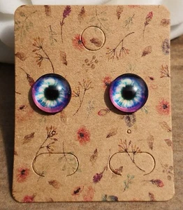 Stainless Steel Purple Eyeball Earrings, Large 10mm Studs Fantasy Mystical Goth - Picture 1 of 6