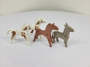 Playmobil Geobra Figures Horses Palamino & Brown + Donkey 1974 1988 Lot Of 4 - Picture 1 of 12
