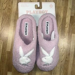 Playboy Logo Memory Foam Indoor Outdoor Pink White Slippers Slides Size 7 - Picture 1 of 3