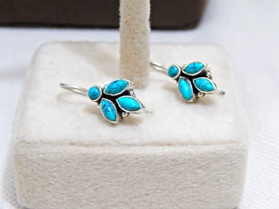 Natural Turquoise Tiny Earring 925 Sterling Silver Wedding Earring Gift for her - Image 1 of 4