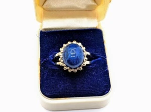 Vintage 14k Gold Lapis Statement Ring, Antique 14k Blue Cabochon Ring - Picture 1 of 7