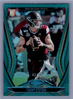 2020 Certified Tommy Stevens /50 Mirror Teal RC #191 Saints Penn State Calgary - Image 1 of 2