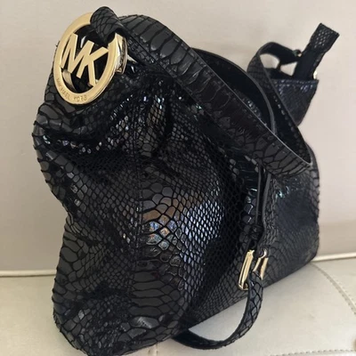 Michael Kors black reptile print slouchy hobo style with tassel shoulder bag - Image 1 of 4