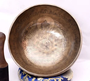 10 Inch Buddha Yab Yum Dakini Carved Singing Bowl | Meditation & Chakra Healing - Picture 1 of 13