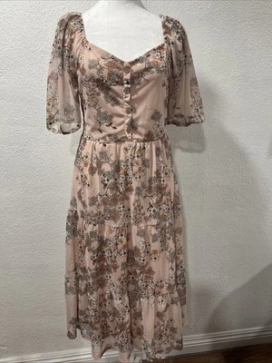 Vestido Luxology Floral L Midi Mangas Abullonadas Rosa En Niveles Relajado Talla L Foto 1 de 4