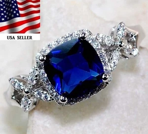 1CT Treated Blue Sapphire & Topaz 925 Sterling Silver Ring Jewelry Sz 6 &4-5 - Picture 1 of 3