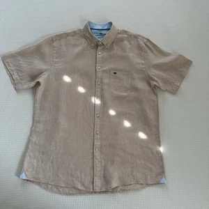 Fynch-Hatton Men's Short Sleeve Button Down 100% Linen Beige Shirt Size US XL  - Picture 1 of 7