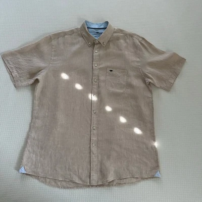 Fynch-Hatton Men's Short Sleeve Button Down 100% Linen Beige Shirt Size US XL  - Image 1 of 4