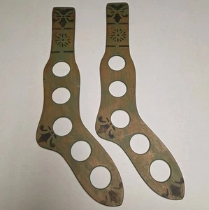 Unique Painted Pair of Antique Wooden Sock Stretchers w/ 5 Holes Marked 10 1/2 - Picture 1 of 13