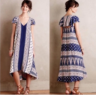 Платье макси асимметричное Anthropologie Maeve Summertide качели синее розовое размер большой - Изображение 1 из 4