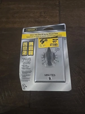 Interruptor temporizador de heridas de resorte en pared Defiant 20 amperios 60 minutos placa de acero inoxidable Foto 1 de 4