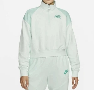 Nike Air Women’s Sportswear 1/4-Zip Fleece Top Barely Green Embroidery Logo Sz M - Picture 1 of 9