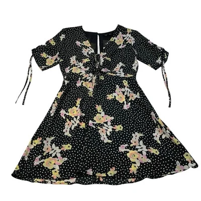 Mini Vestido Topshop Floral Lunares Negro Rosa Amarillo Nuevo con Etiquetas Para Mujer EE. UU. 6 Foto 1 de 4
