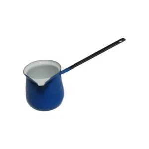 BLUE ENAMEL LONG HANDLE POUR SPOUT CUP BUTTER WARMER DIPPER~ POLAND - Picture 1 of 6